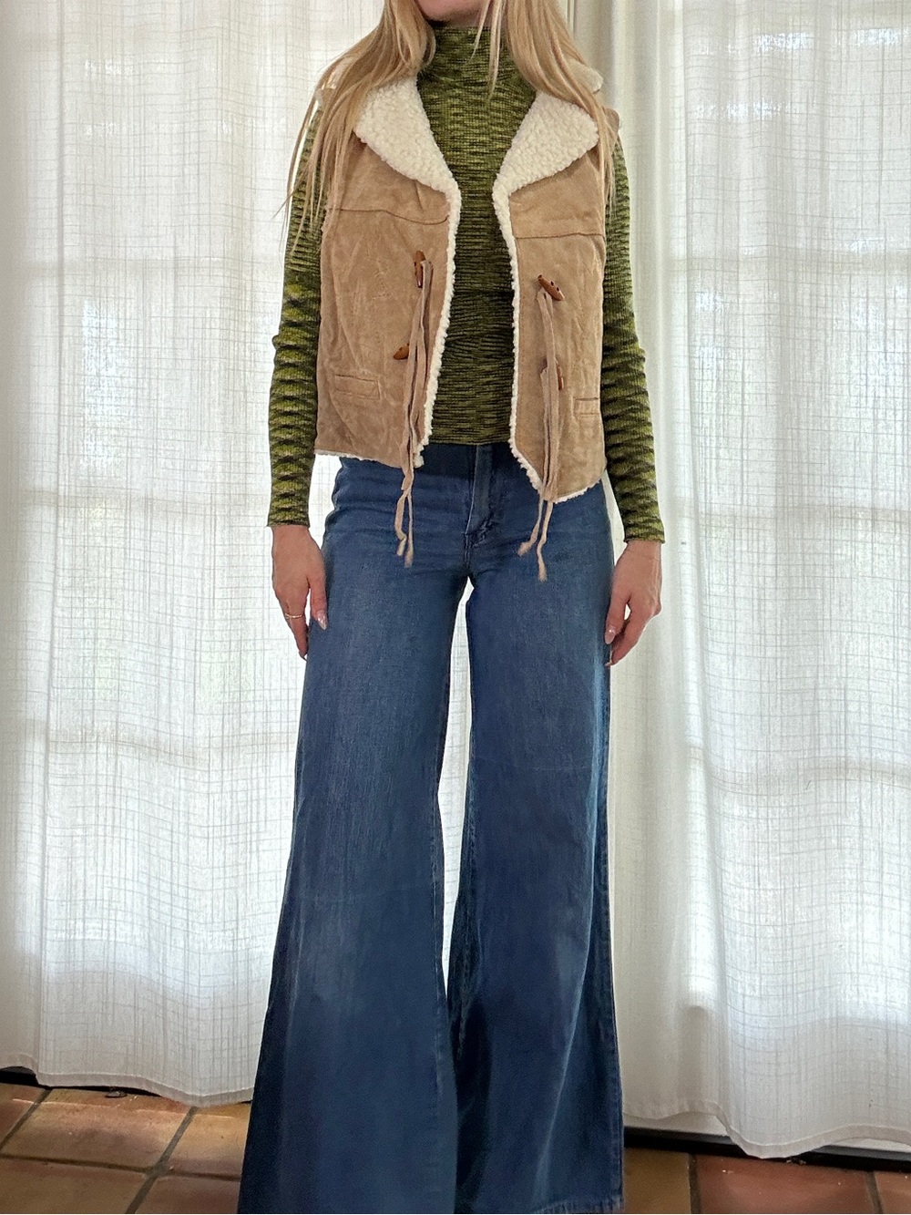 Vintage 70s suede sherpa lined boho western vest